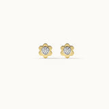 Floral Small Bezel Diamond Earrings, 14K Gold Vermeil, 1/10 ct Lab Grown Diamond-7