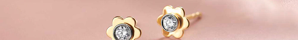 Floral Small Bezel Diamond Earrings, 14K Solid Gold, 1/10 ct Lab Grown Diamond-1