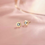 Floral Small Bezel Diamond Earrings, 14K Solid Gold, 1/10 ct Lab Grown Diamond-1