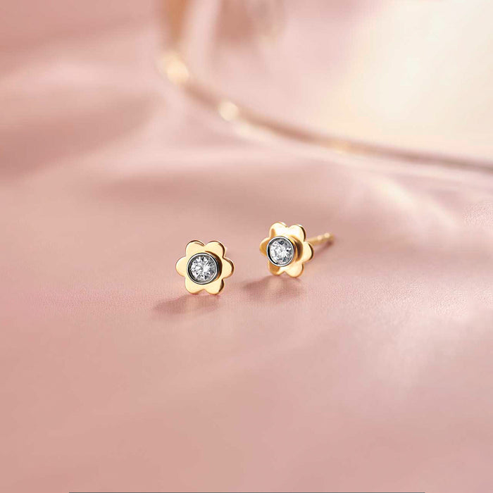Floral Small Bezel Diamond Earrings, 14K Gold Vermeil, 1/10 ct Lab Grown Diamond-1