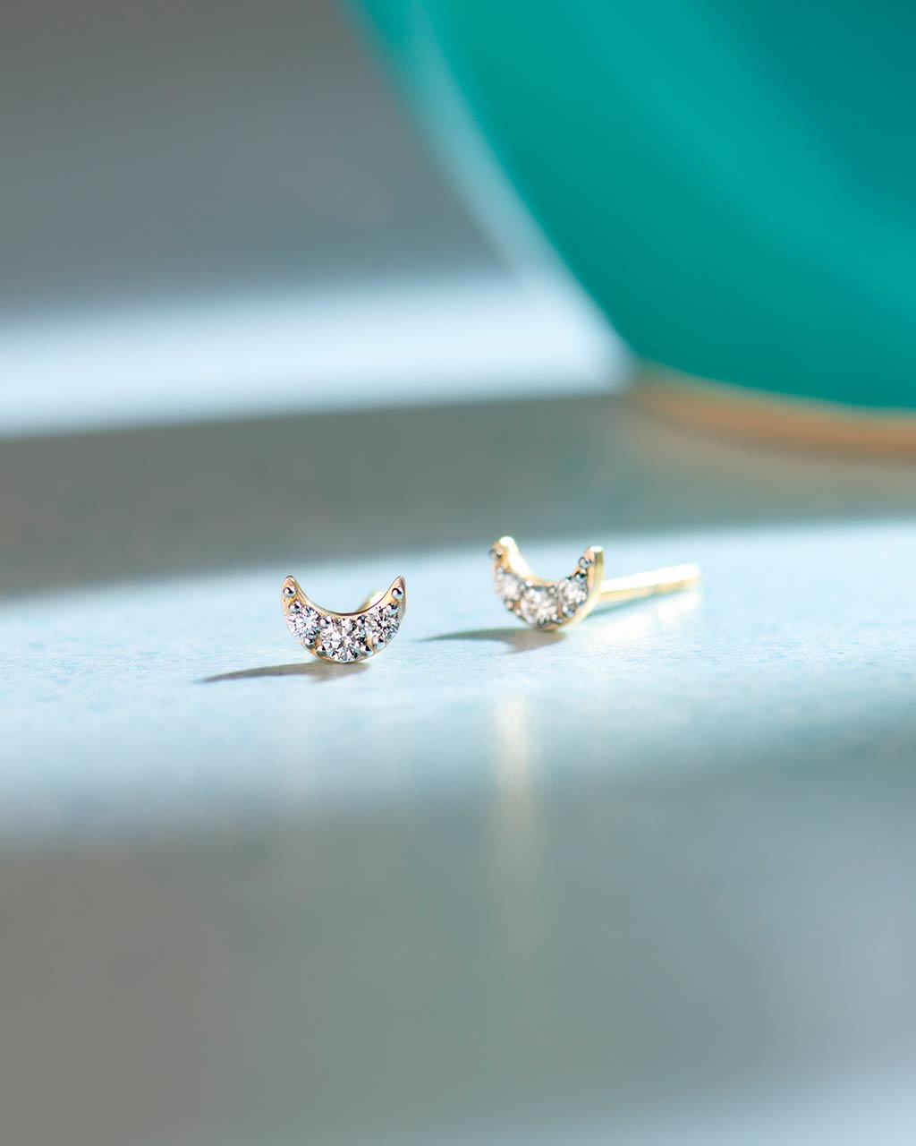 Crescent Moon Diamond Earrings, 14K Gold Vermeil, 1/8 ct Lab Grown Diamond-6