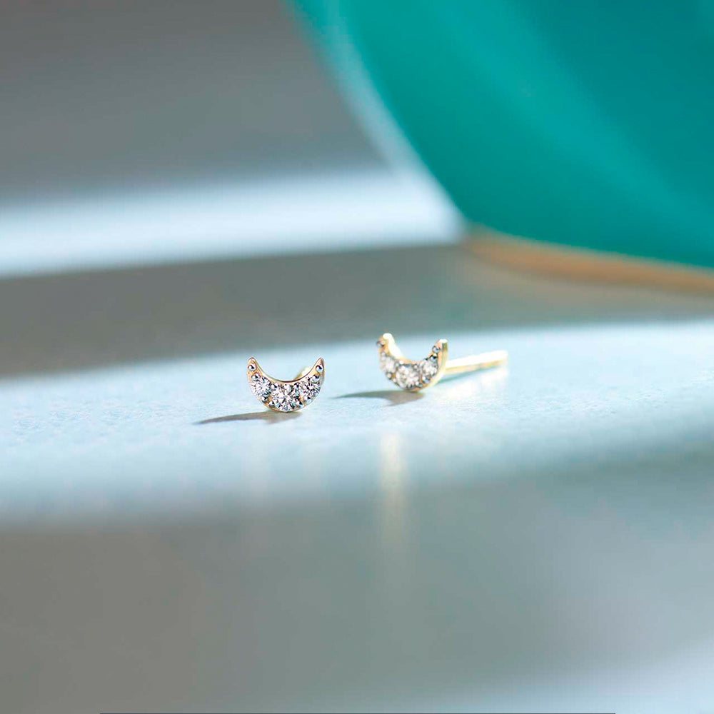 Crescent Moon Diamond Earrings, 14K Solid Gold, 1/8 ct Lab Grown Diamond-1