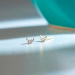 Crescent Moon Diamond Earrings, 14K Solid Gold, 1/8 ct Lab Grown Diamond-1