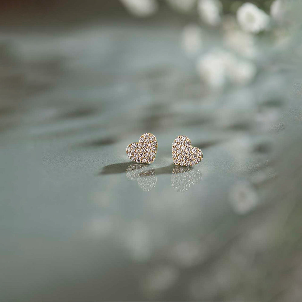 Heart Pave Diamond Earrings, 14K Solid Gold, 1/3 ct Lab Grown Diamond-1