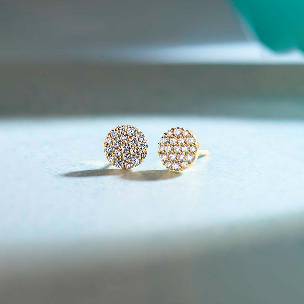 Round Pave Diamond Earrings, 14K Gold Vermeil, 1/2 ct Lab Grown Diamond-1