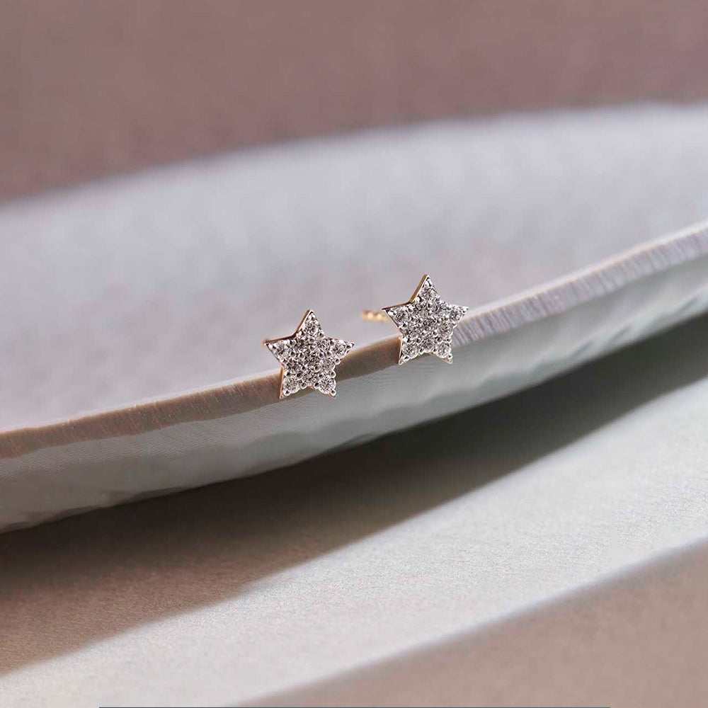 Star Pave Diamond Earrings, 14K Solid Gold, 1/4 ct Lab Grown Diamond-1