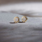 Round Bezel Diamond Earrings, 14K Solid Gold, 1/5 ct Lab Grown Diamond-1