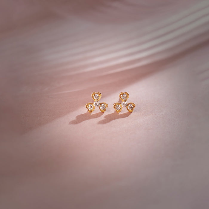 Shamrock Diamond Earrings, 14K Gold Vermeil, 1/6 ct Lab Grown Diamond-1