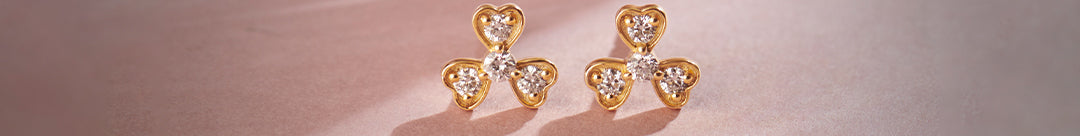 Shamrock Diamond Earrings, 14K Solid Gold, 1/6 ct Lab Grown Diamond-1