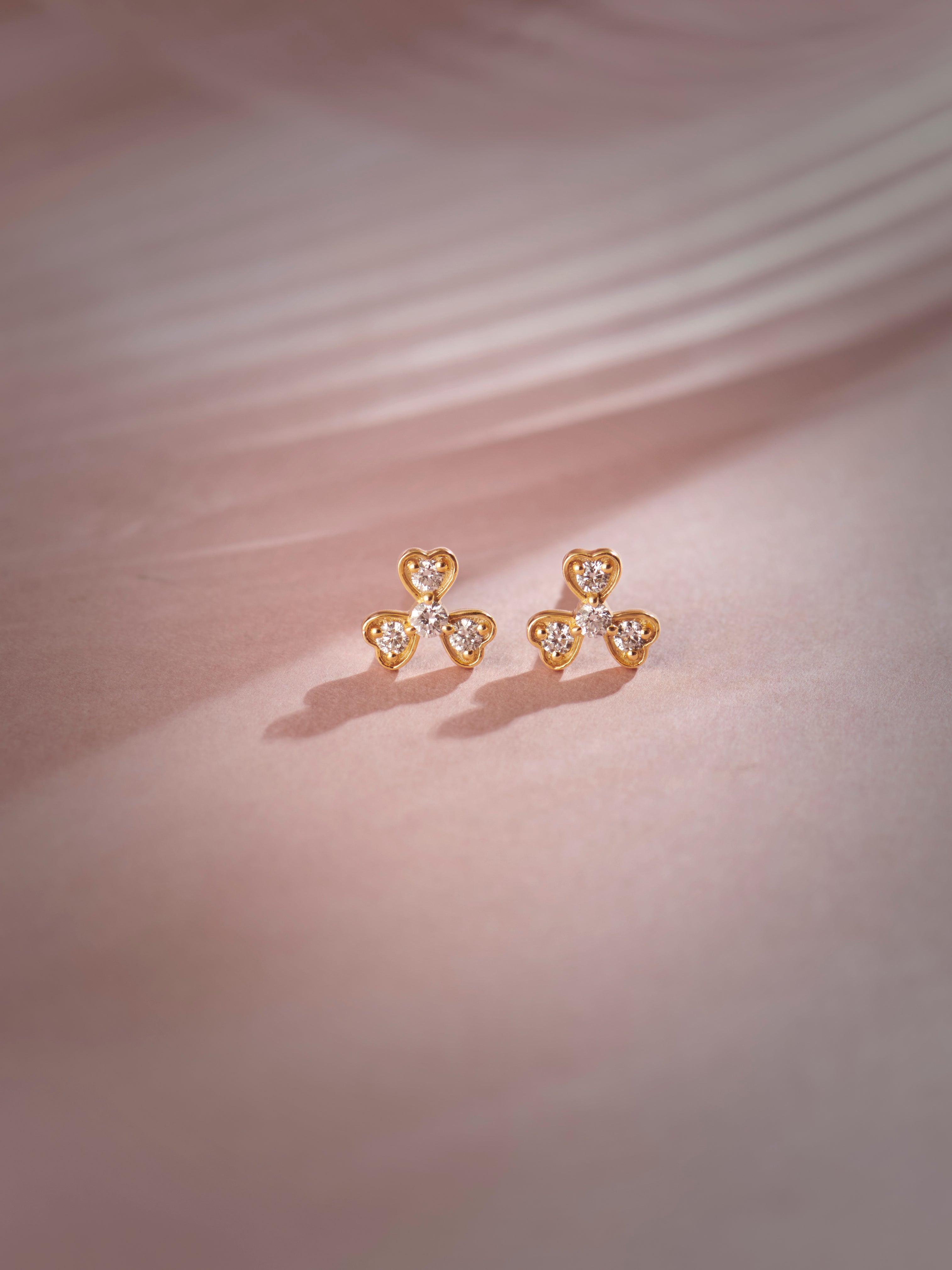 Shamrock Diamond Earrings, 14K Solid Gold, 1/6 ct Lab Grown Diamond-6