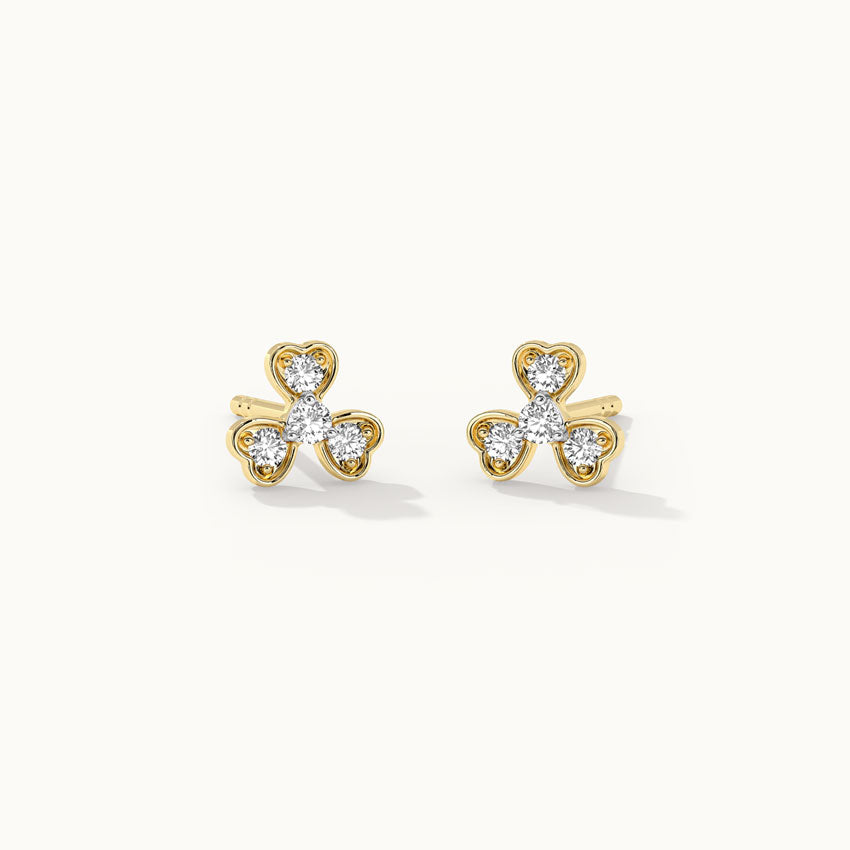 Shamrock Diamond Earrings, 14K Solid Gold, 1/6 ct Lab Grown Diamond-2