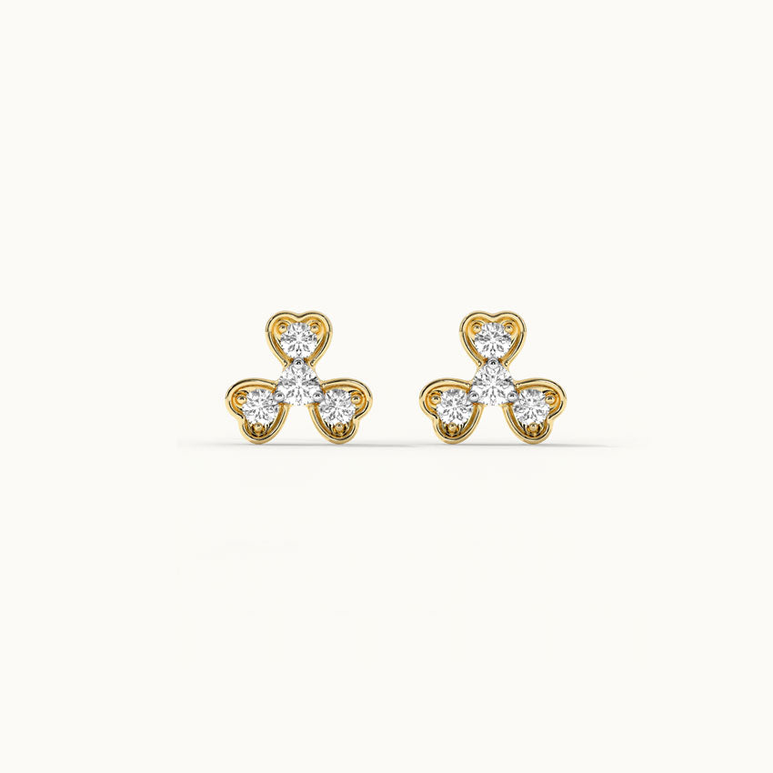 Shamrock Diamond Earrings, 14K Solid Gold, 1/6 ct Lab Grown Diamond-8