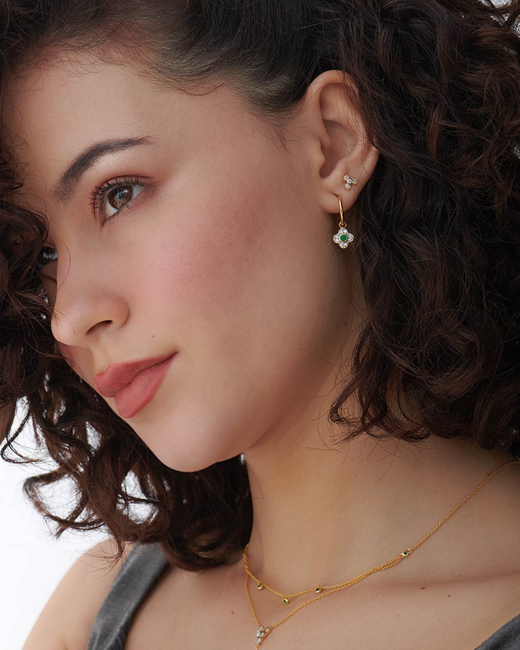 Shamrock Diamond Earrings, 14K Solid Gold, 1/6 ct Lab Grown Diamond-7