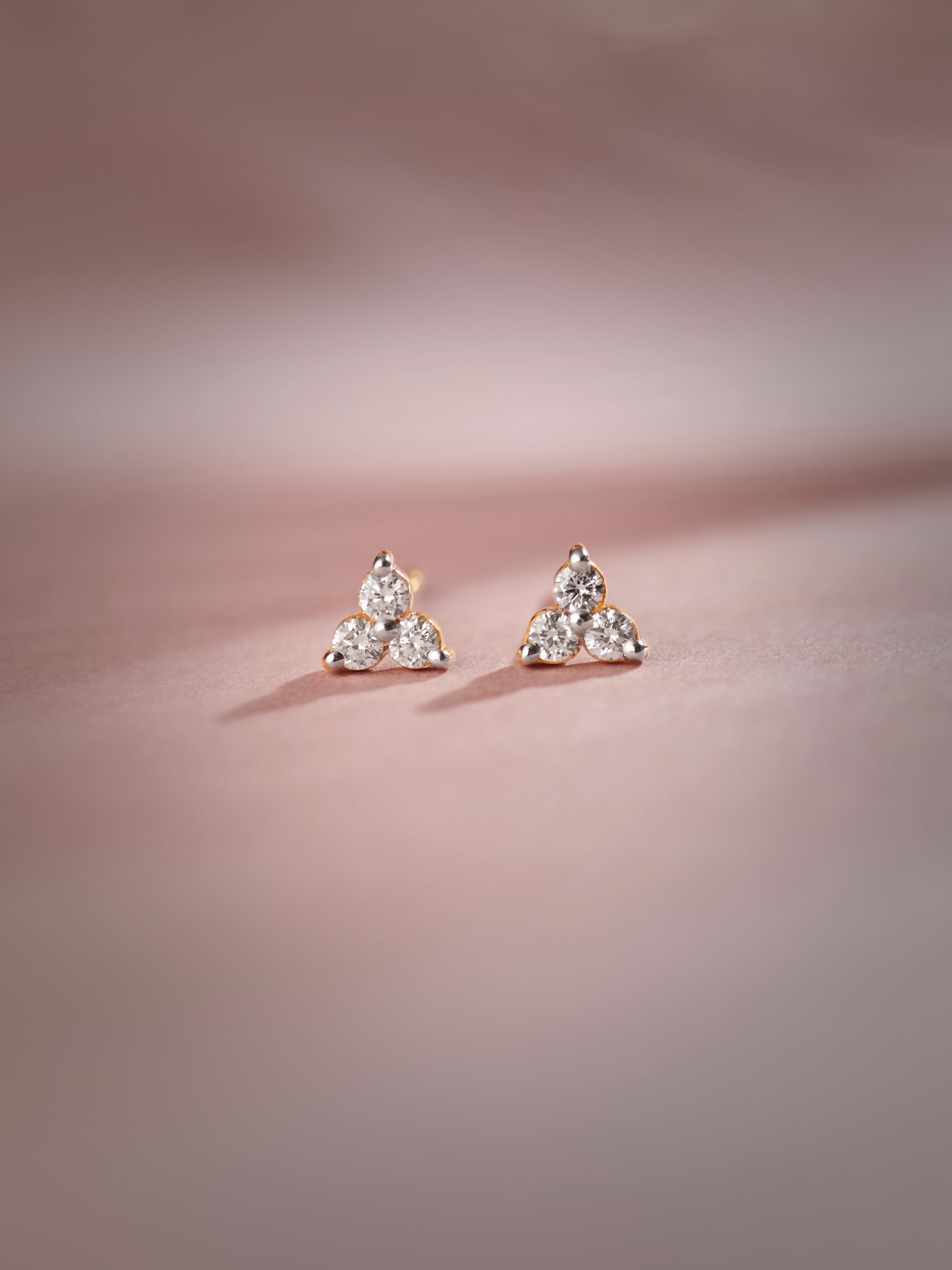 Triad Small Diamond Earrings, 14K Solid Gold, 1/8 ct Lab Grown Diamond-5