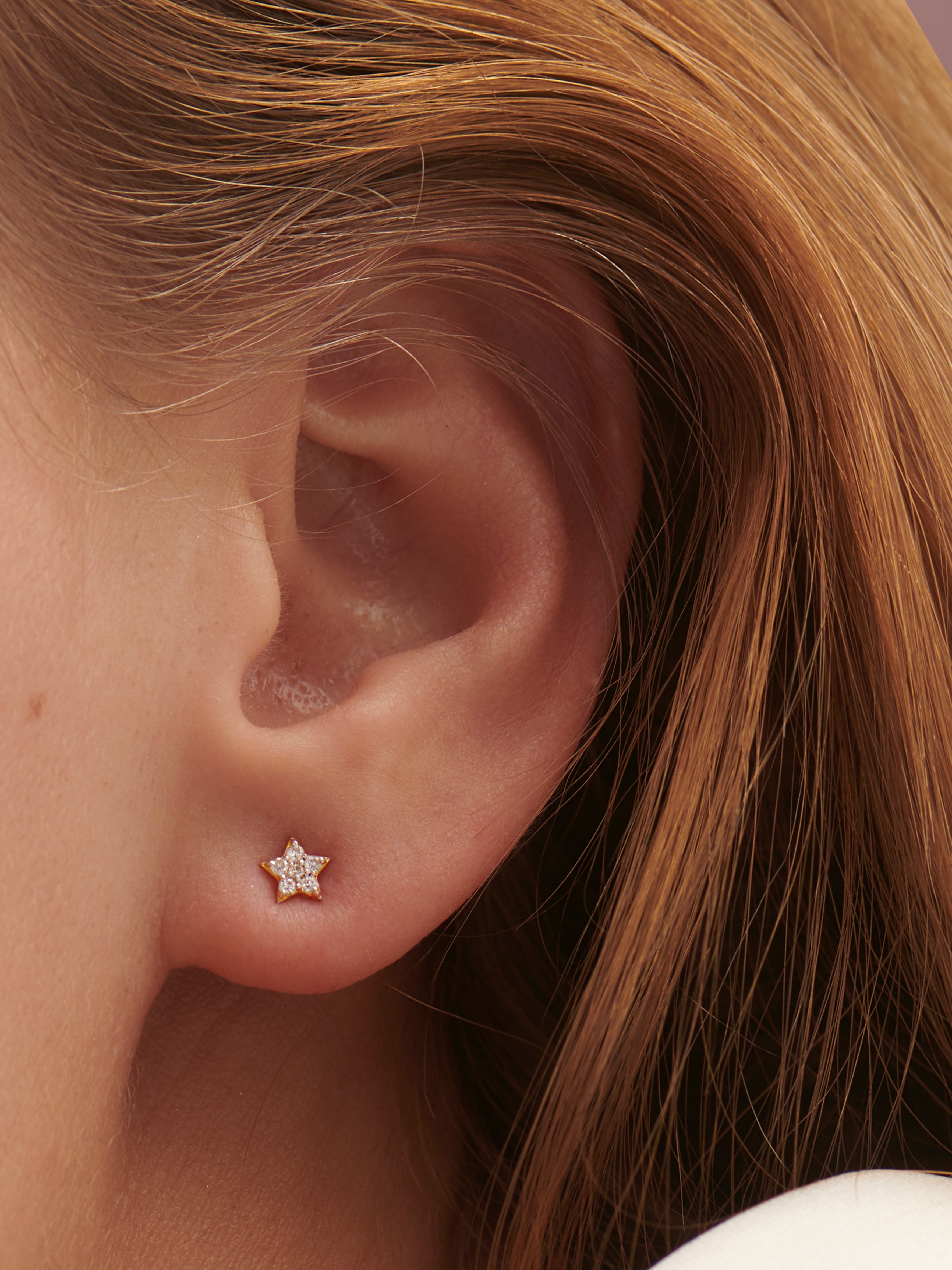 Star Diamond Earrings, 14K Solid Gold, 1/10 ct Lab Grown Diamond-2
