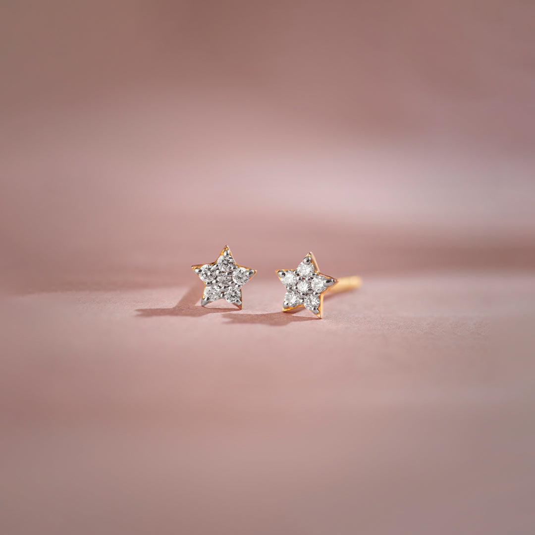 Star Diamond Earrings, 14K Solid Gold, 1/10 ct Lab Grown Diamond-1