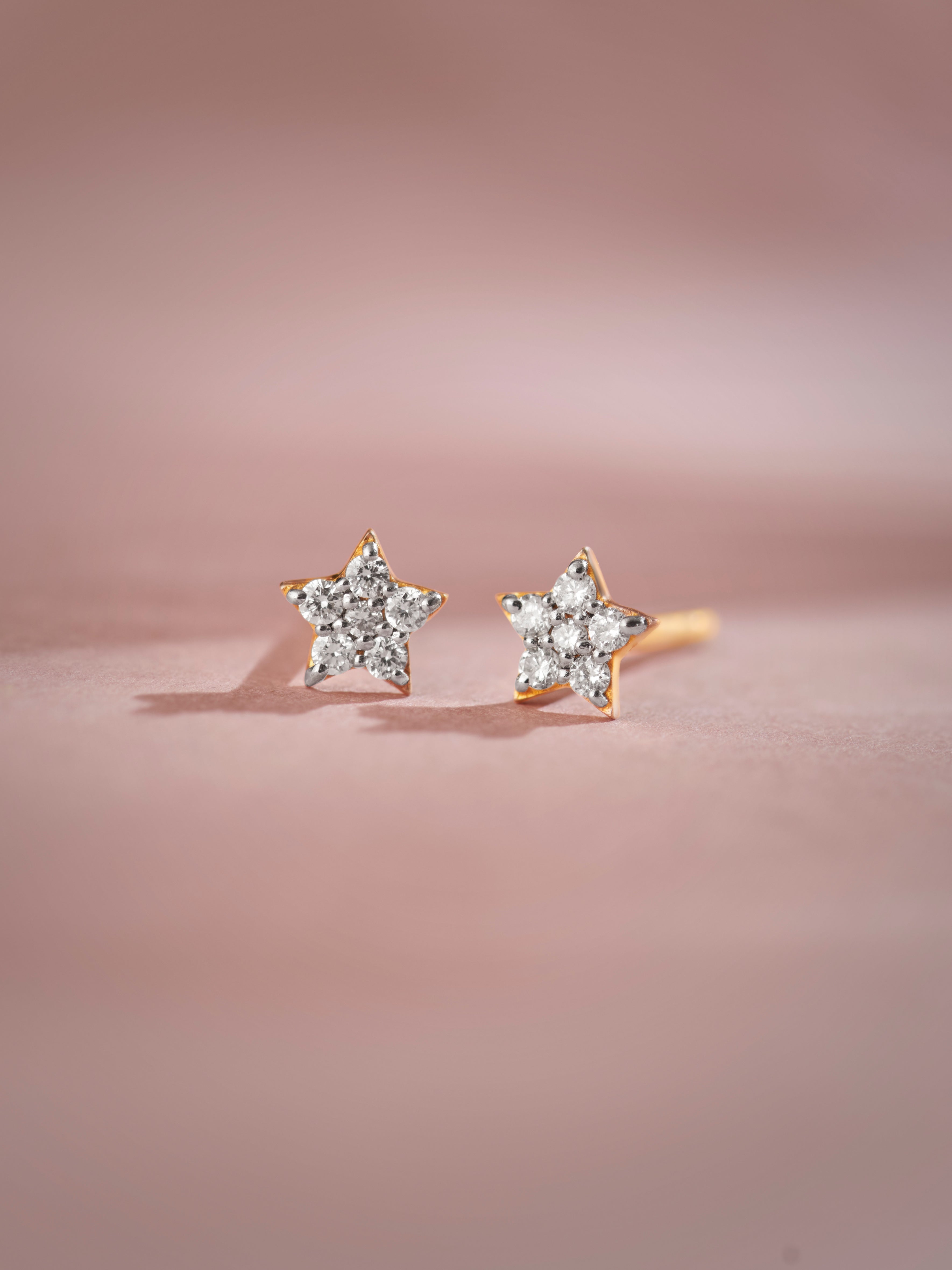 Star Diamond Earrings, 14K Solid Gold, 1/10 ct Lab Grown Diamond-4