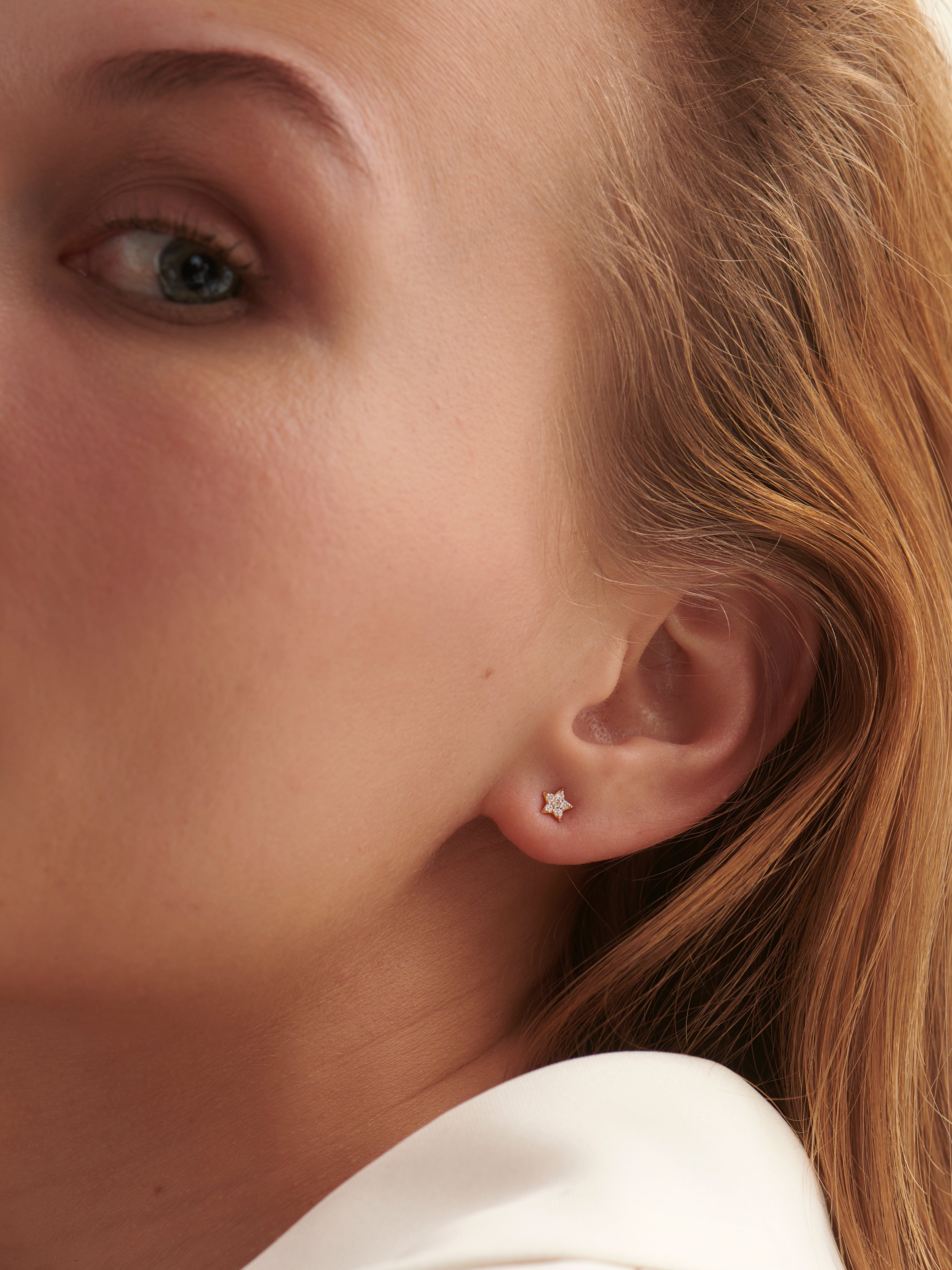 Star Diamond Earrings, 14K Solid Gold, 1/10 ct Lab Grown Diamond-3