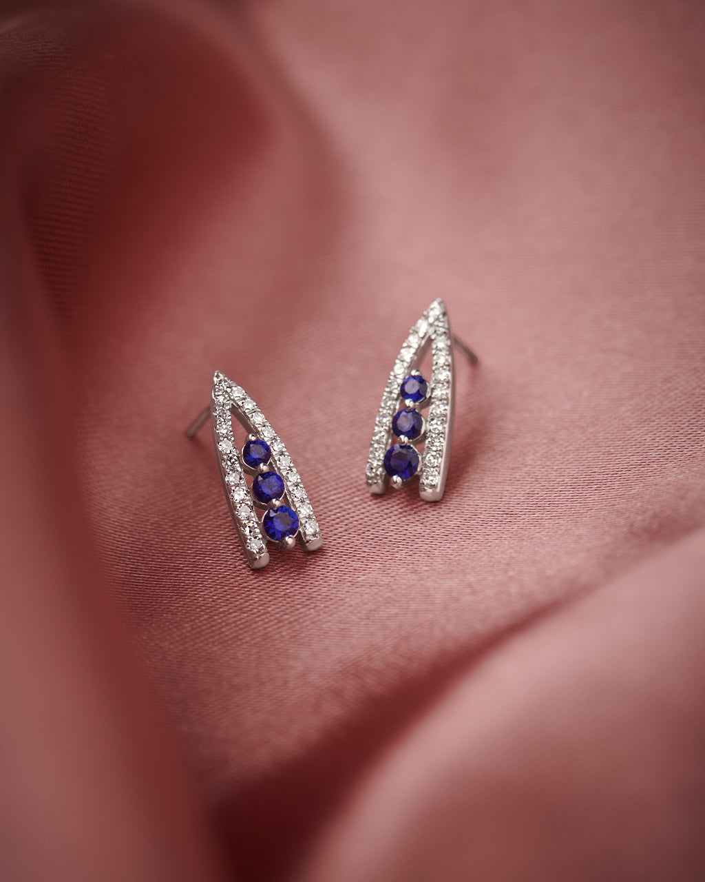 Created Sapphire Wishbone Earrings, Sterling Silver, 1/4 ct Lab Grown Diamond-6