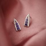Created Sapphire Wishbone Earrings, Sterling Silver, 1/4 ct Lab Grown Diamond-6