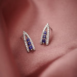 Created Sapphire Wishbone Earrings, 14K Solid Gold, 1/4 ct Lab Grown Diamond-6