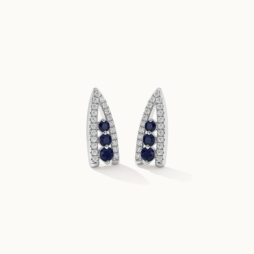 Created Sapphire Wishbone Earrings, Sterling Silver, 1/4 ct Lab Grown Diamond-3