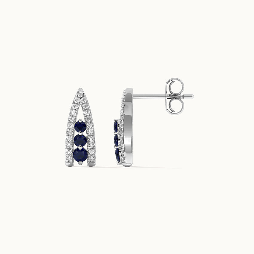 Created Sapphire Wishbone Earrings, Sterling Silver, 1/4 ct Lab Grown Diamond-7