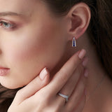 Created Sapphire Wishbone Earrings, Sterling Silver, 1/4 ct Lab Grown Diamond-2