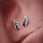 Created Sapphire Wishbone Earrings, Sterling Silver, 1/4 ct Lab Grown Diamond-1