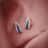 Created Sapphire Wishbone Earrings, Sterling Silver, 1/4 ct Lab Grown Diamond-1