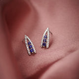 Created Sapphire Wishbone Earrings, 14K Solid Gold, 1/4 ct Lab Grown Diamond-1