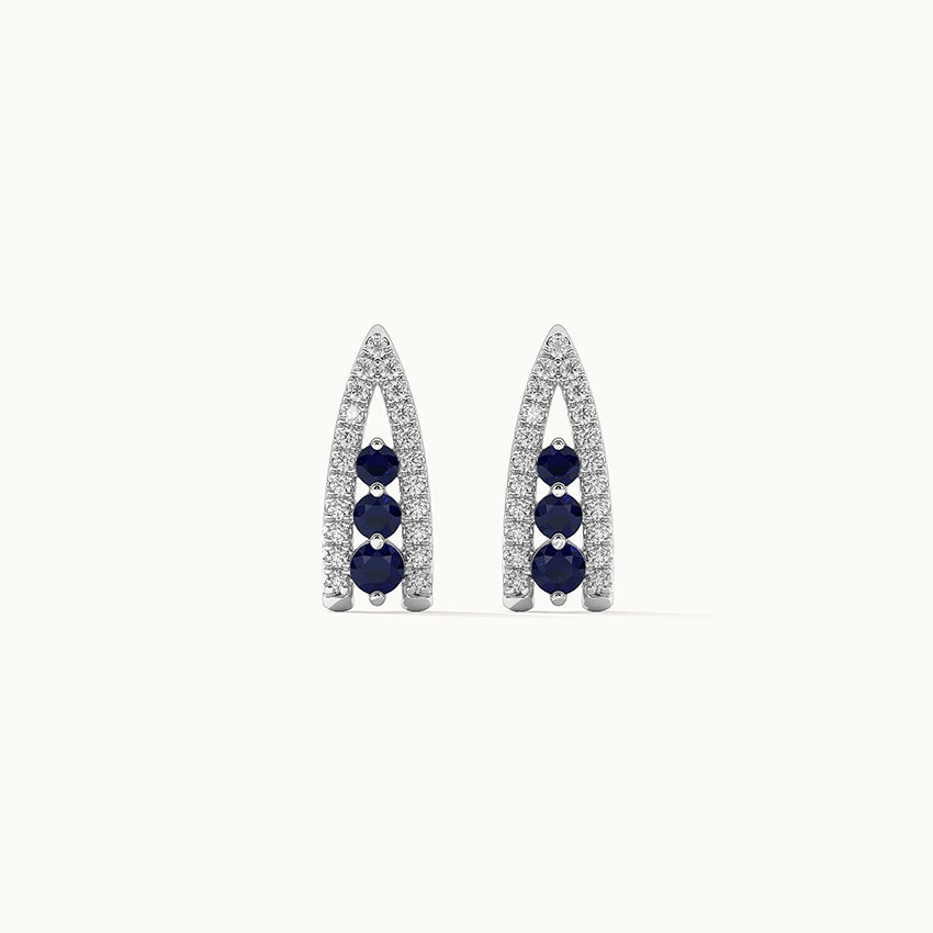 Created Sapphire Wishbone Earrings, 14K Solid Gold, 1/4 ct Lab Grown Diamond-8