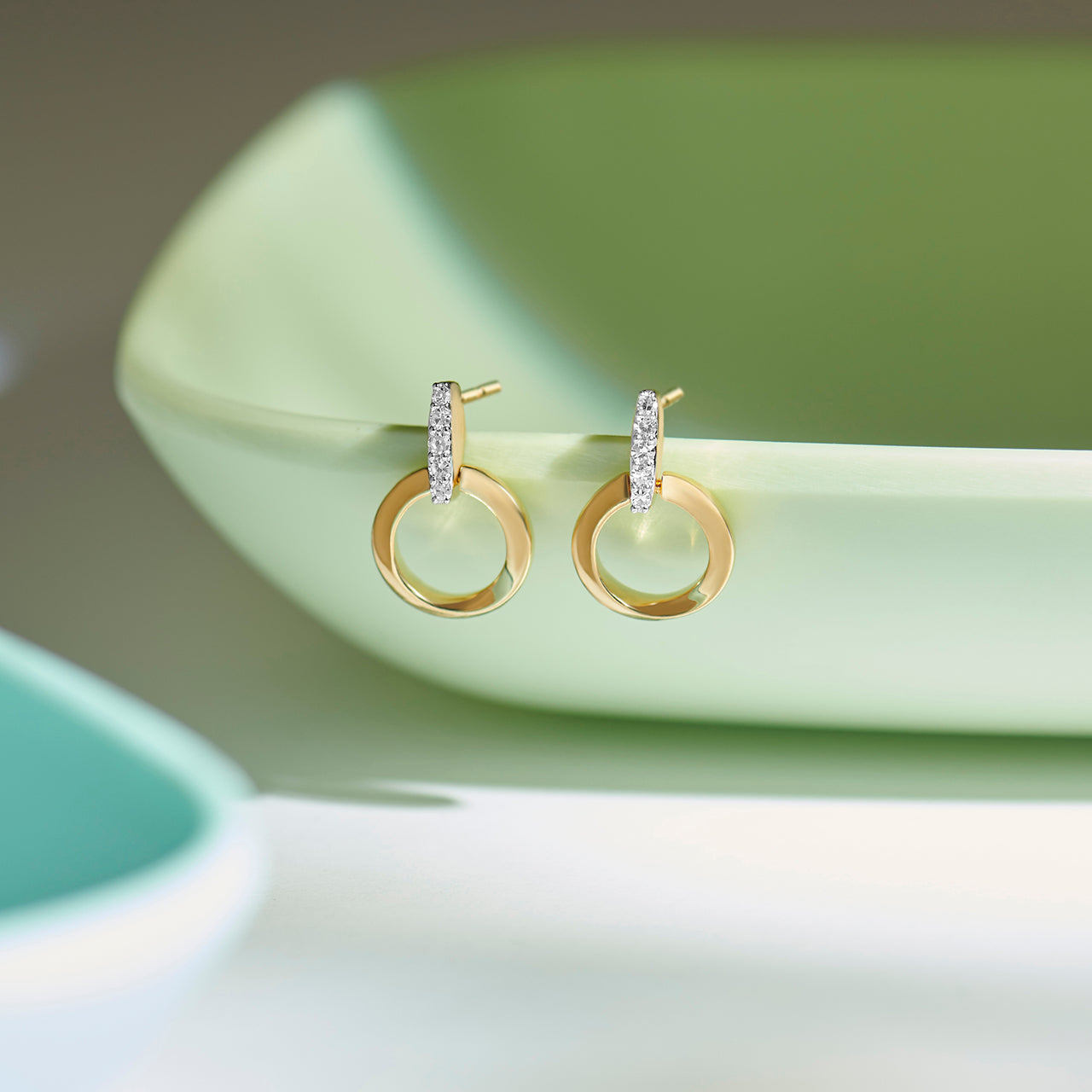 Twisted Round Diamond Earrings, 14K Solid Gold, 1/20 ct Lab Grown Diamond-1