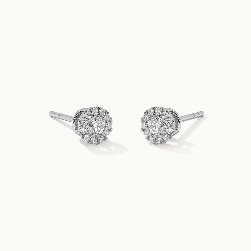 Round Halo Diamond Earrings, Sterling Silver, 3/8 ct Lab Grown Diamond-3