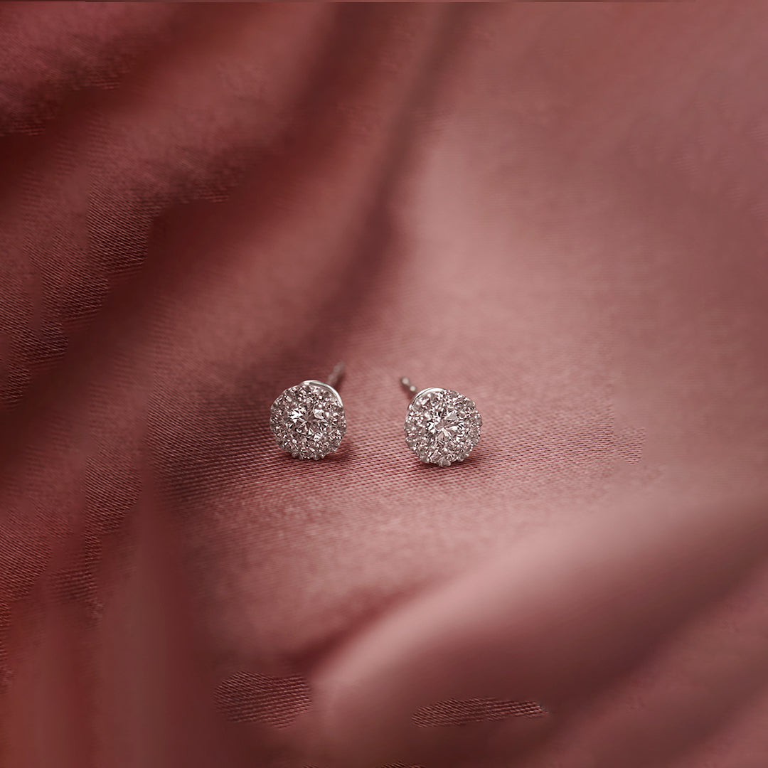 Round Halo Diamond Earrings, Sterling Silver, 3/8 ct Lab Grown Diamond-1