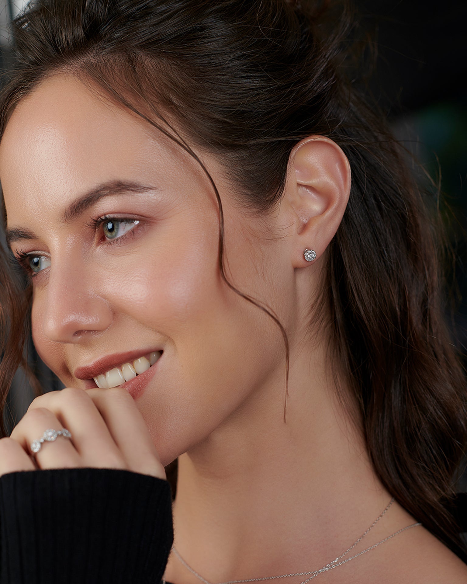 Round Halo Diamond Earrings, Sterling Silver, 3/8 ct Lab Grown Diamond-5
