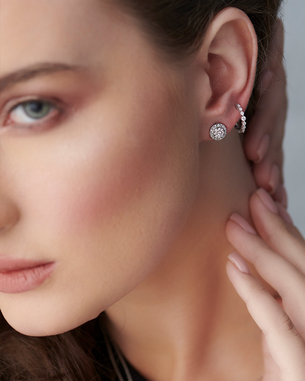 Cluster Halo Diamond Earrings, 14K Solid Gold, 3/8 ct Lab Grown Diamond-2
