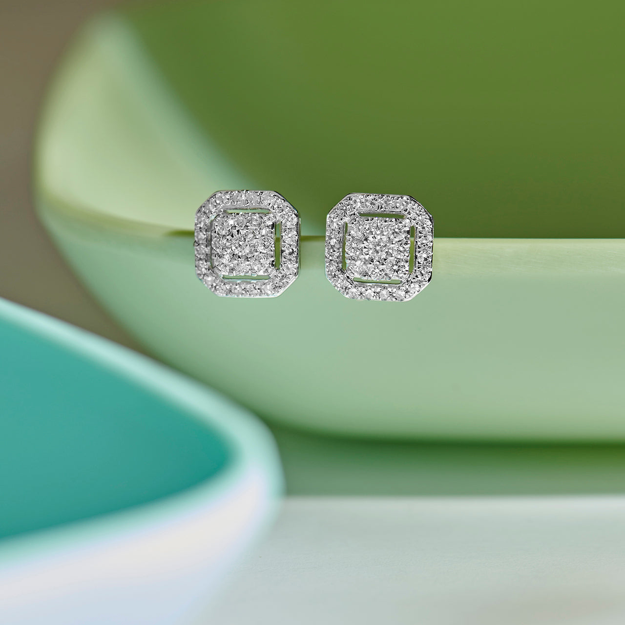 Octa Cluster Diamond Earrings, Sterling Silver, 1/2 ct Lab Grown Diamond-1