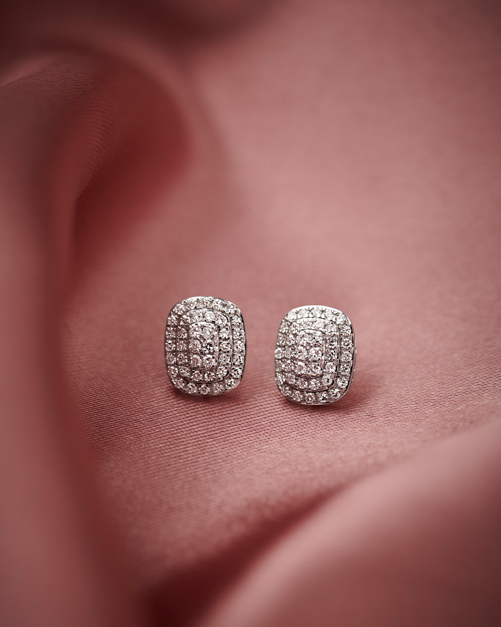 Rectangle Cluster Diamond Earrings, Sterling Silver, 1/2 ct Lab Grown Diamond-6