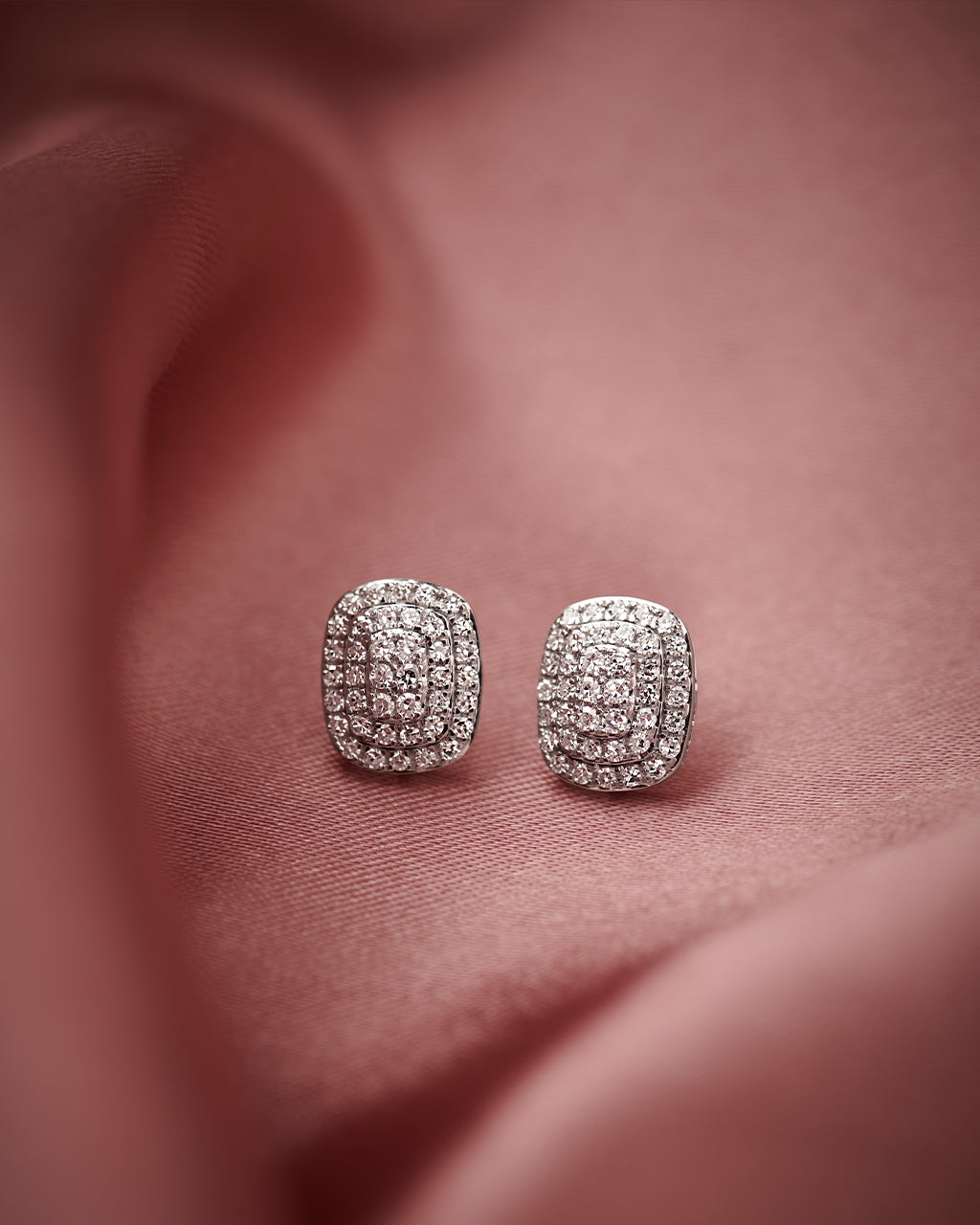Rectangle Cluster Diamond Earrings