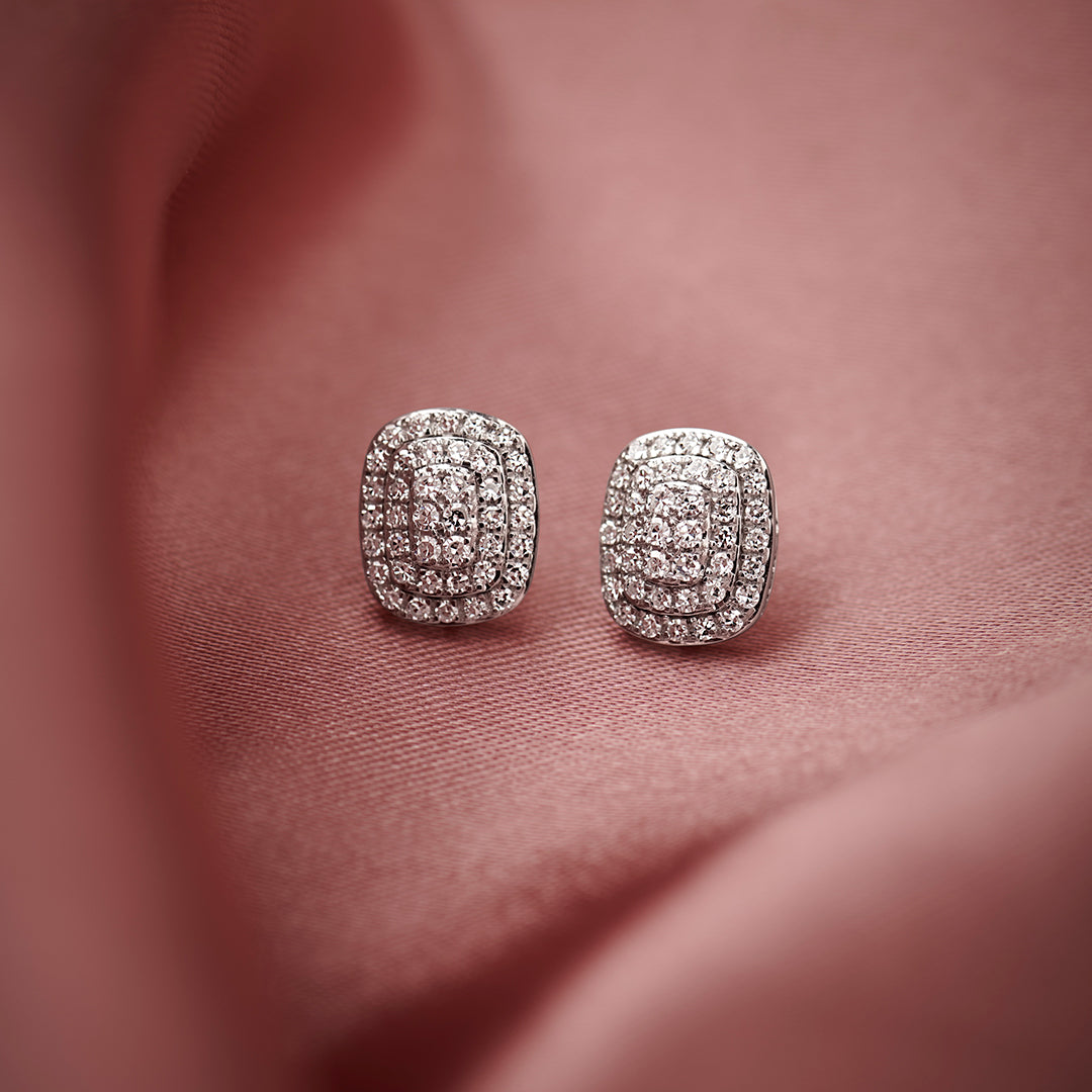 Rectangle Cluster Diamond Earrings, 14K Solid Gold, 1/2 ct Lab Grown Diamond-1