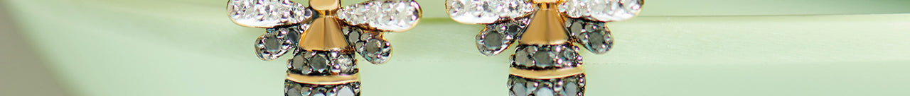 Bumblebee Diamond Earrings, 14K Gold Vermeil, 1/8 ct Lab Grown Diamond-1