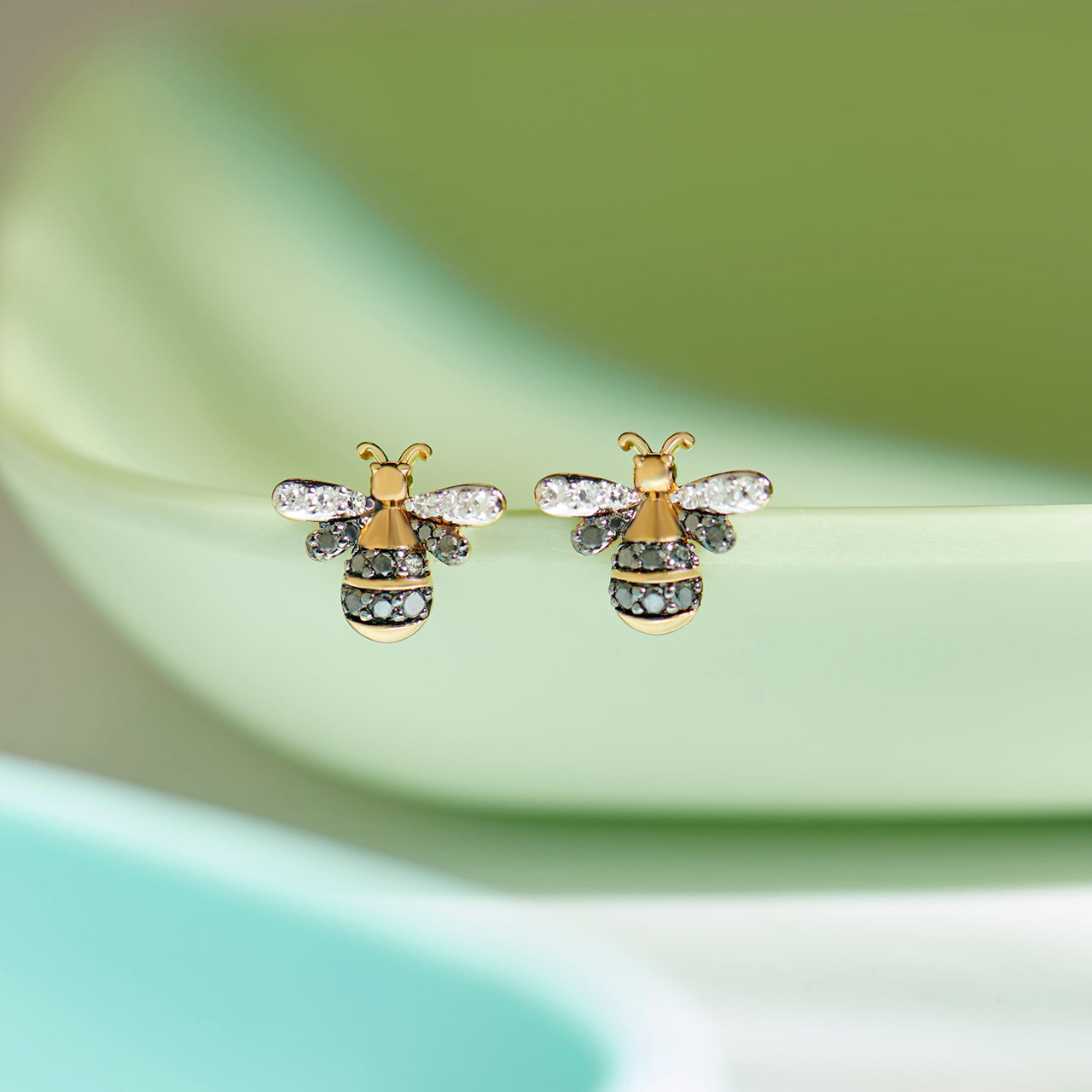 Bumblebee Diamond Earrings, 14K Gold Vermeil, 1/8 ct Lab Grown Diamond-1