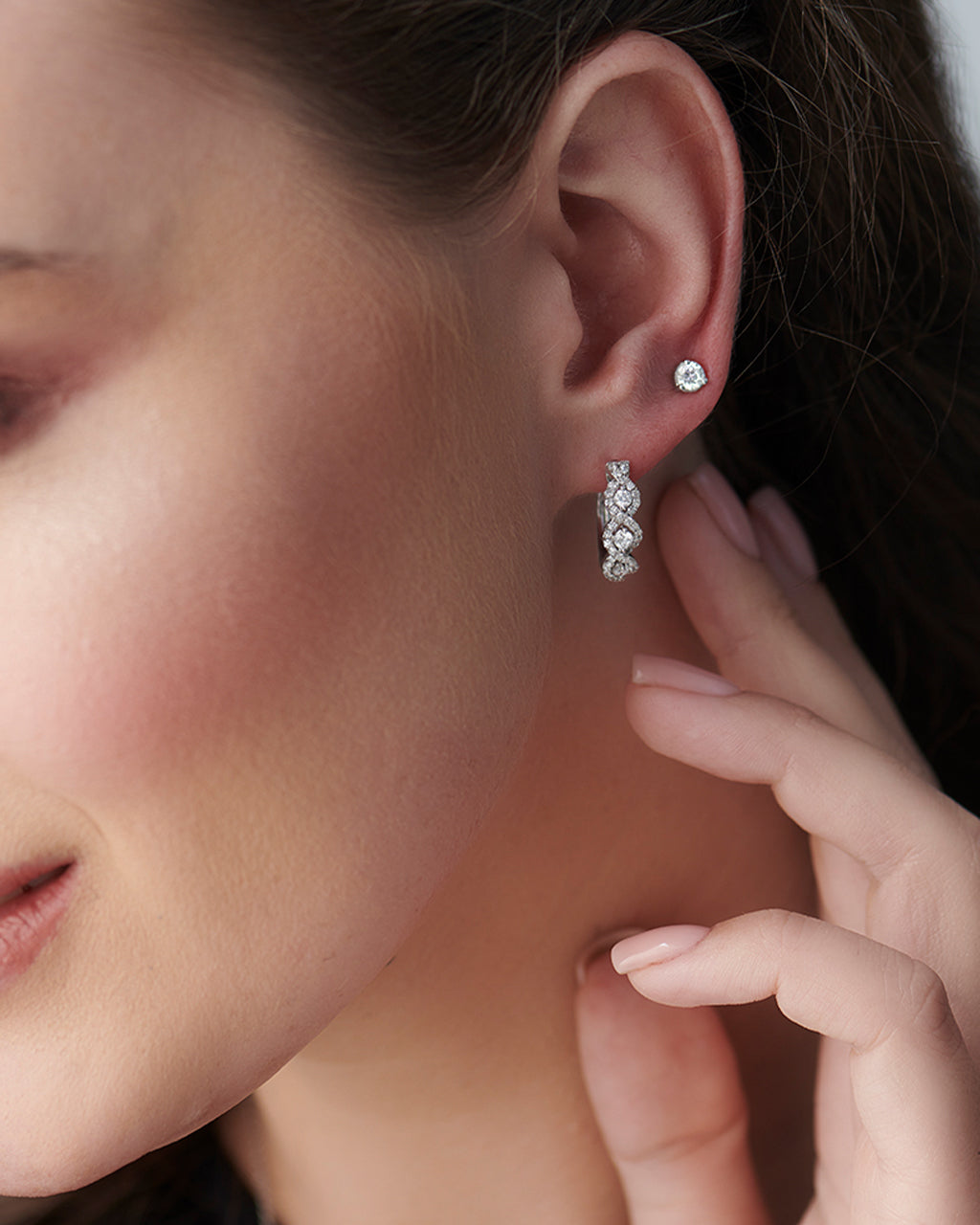 Mini Round Diamond Earrings, Sterling Silver, 1/2 ct Lab Grown Diamond-2