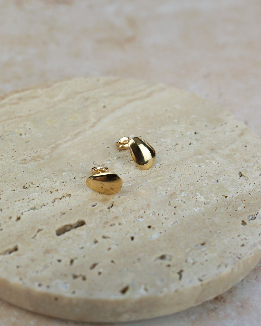 Small Gold Pebble Studs, 10K Solid Gold-3