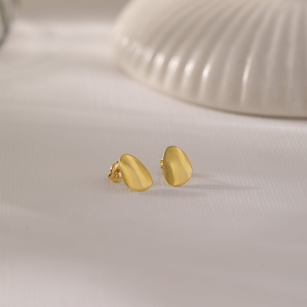 Small Gold Pebble Studs, 10K Solid Gold-1