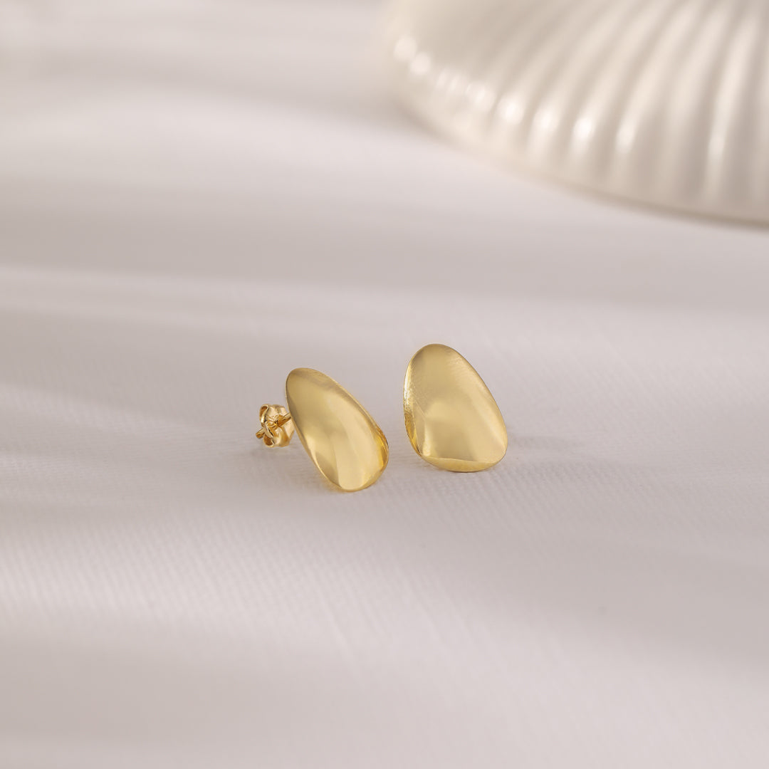 Large Gold Pebble Studs, 10K Solid Gold-1