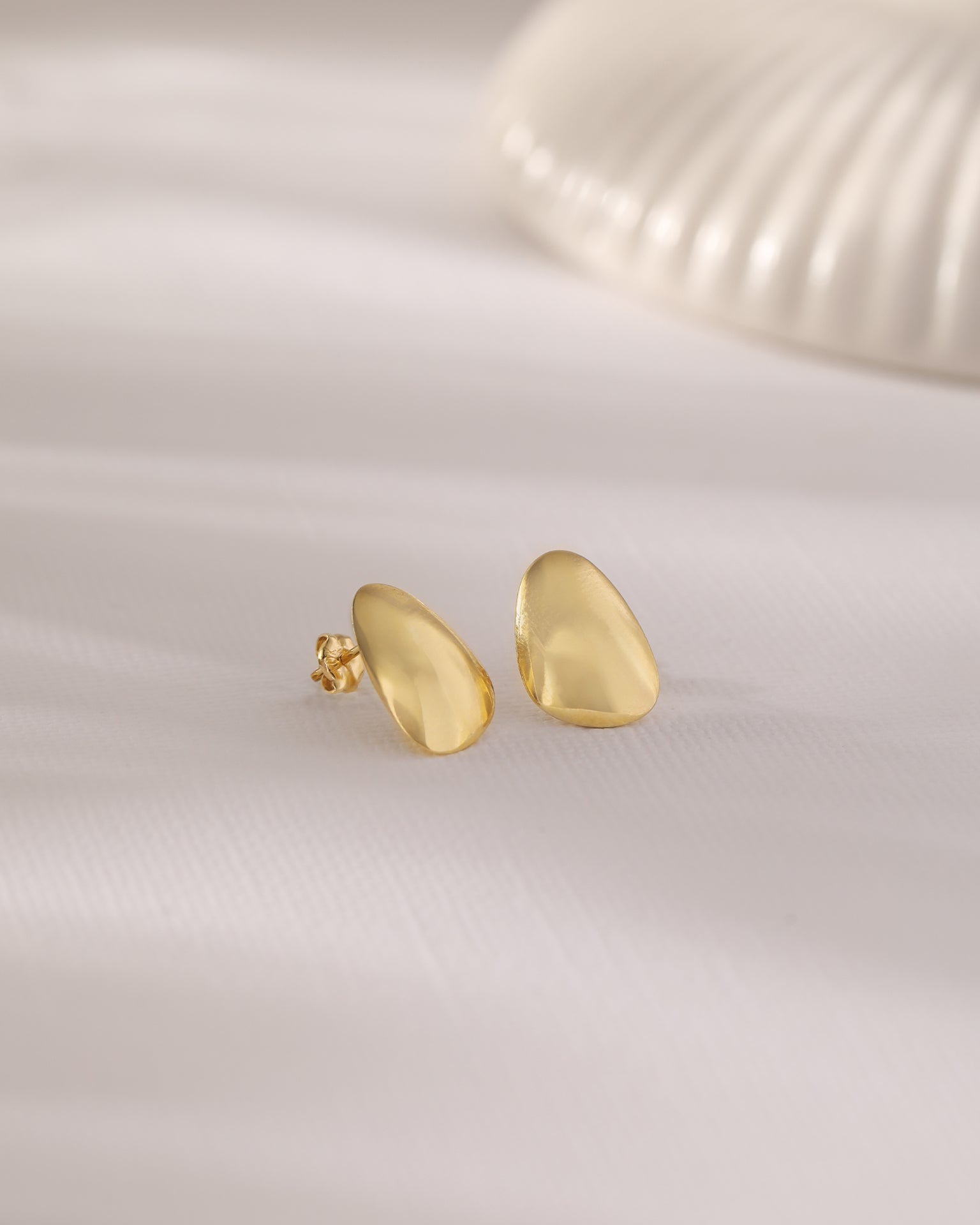 Large Gold Pebble Studs, 10K Solid Gold-4
