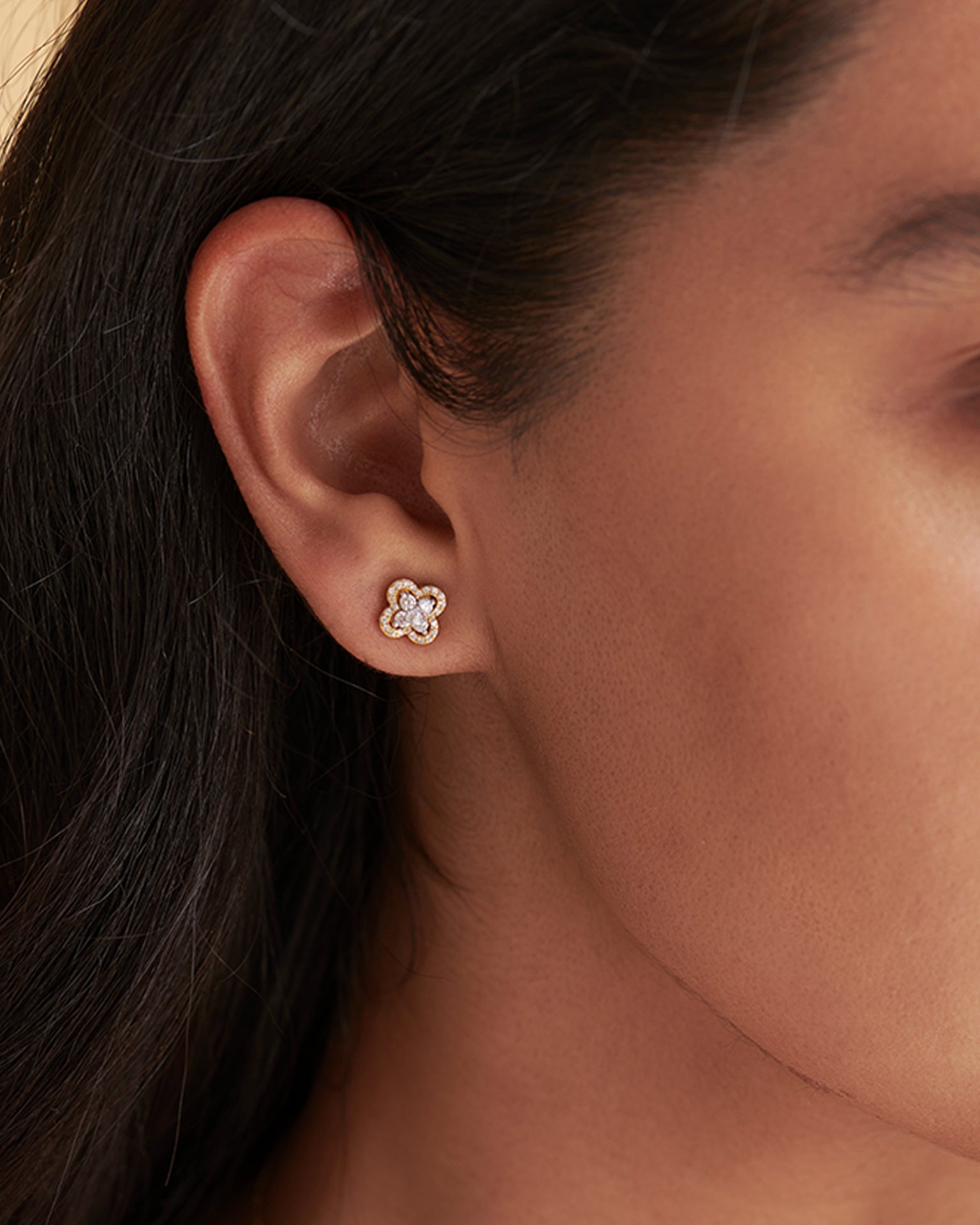 Elegant Clover Diamond Earrings, 14K Gold Vermeil, 1/2 ct Lab Grown Diamond-2