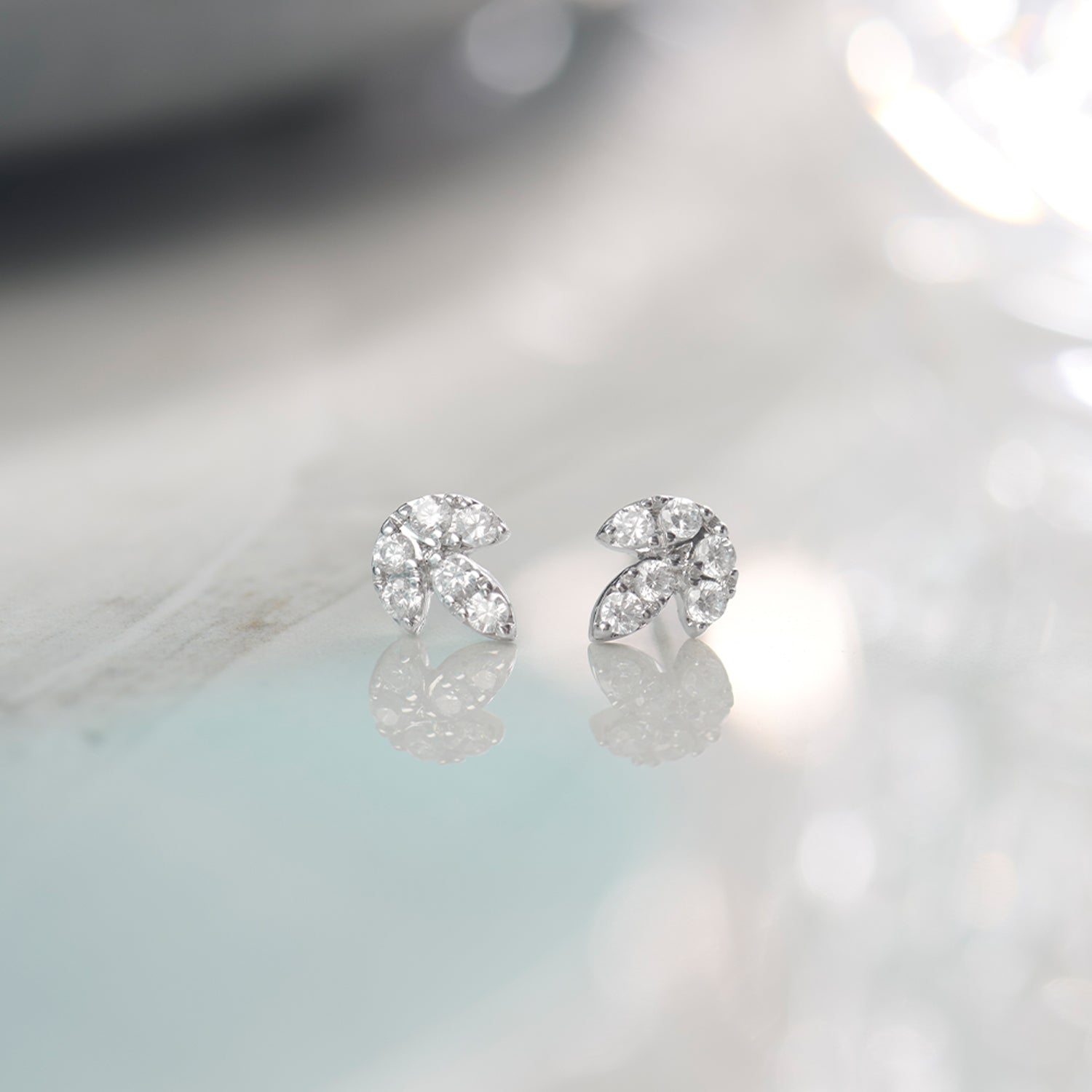 Leafy Small Earrings, Sterling Silver, 1/4 ct Lab Grown Diamond-1